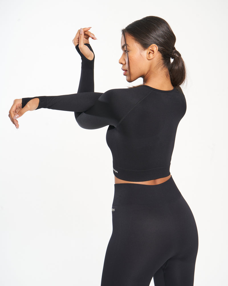 Black Seamless Long Sleeve Crop Top – Peaches Sportswear